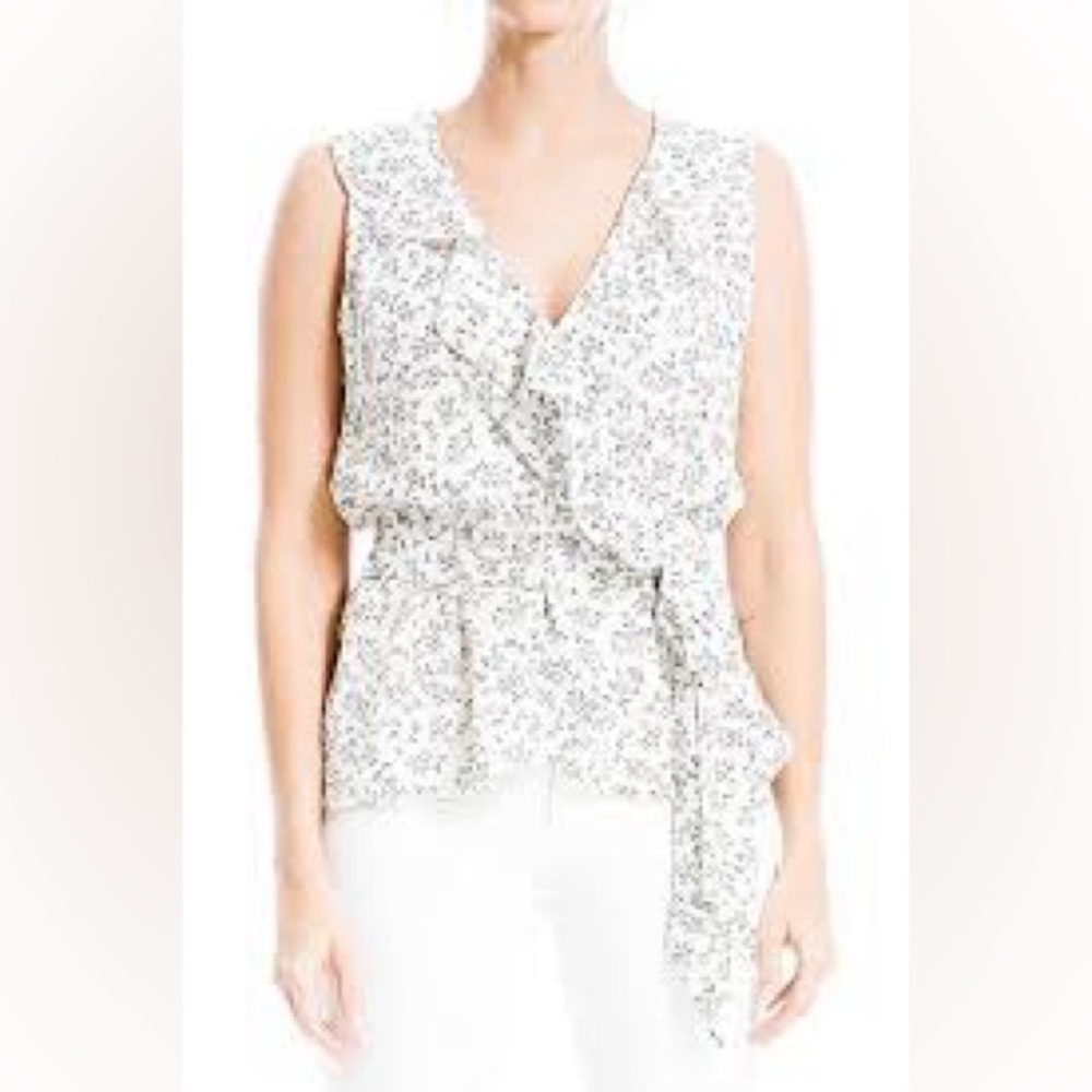Max Studios- White and rainbow polkadot rap blouse Size M‎